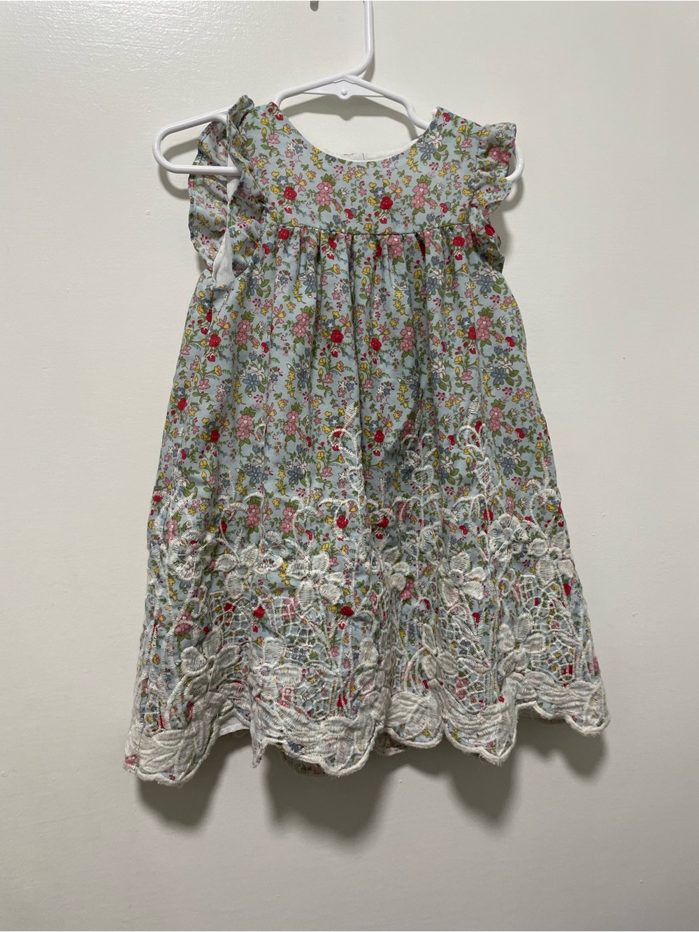 Girls Floral Lace-Trim Summer Dress - White & Pink